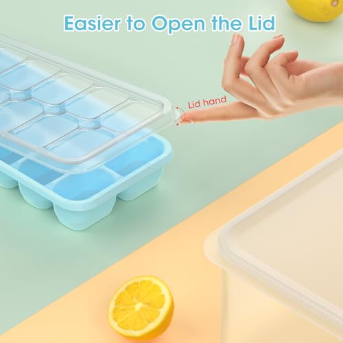 Ice Cube Tray with Lid and Bin (Lake Blue / 8.2*4.5*3.6'' - 4 Pack)