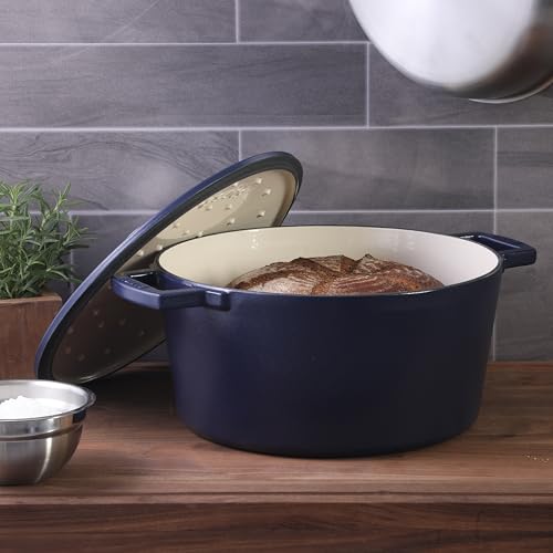 6 Quart Round Enameled Cast Iron Dutch Oven with Lid (Blue / Dutch Oven w/Lid (6-Quart))