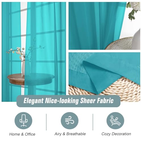 Turquoise Window Sheer Curtains 45 Inches Length (42"W x 45"L (Pack of 2) / Turquoise)