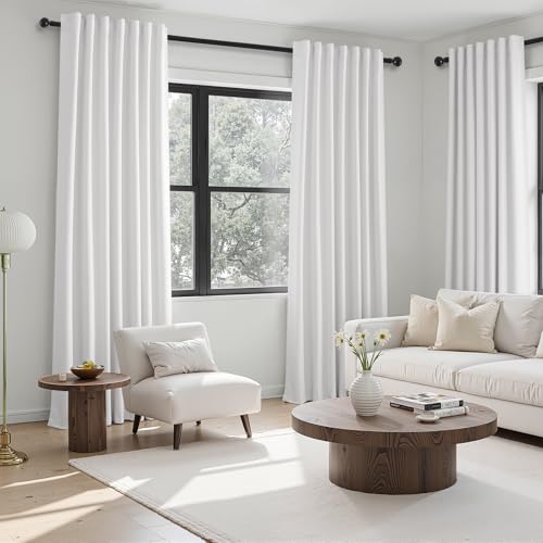Beige White Linen blackout curtains 84 inch long 2 Panels 100% Black out Linen texture Curtain ivory Window Drapes with Back Tab Rod Pocket Sun Blocking Noise Insulated Curtain for Bedroom Living Room (Cream White / 52"W x 84"L (Pack of 2))