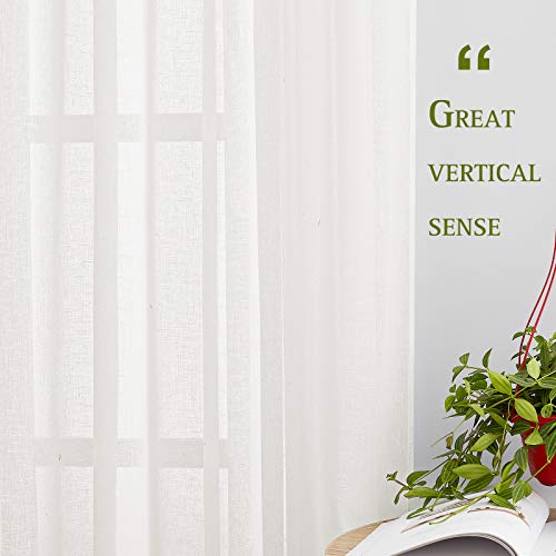 Linen Curtains Semi Sheer Flax Texture (52"W x 108"L (Pack of 2) / Ivory)