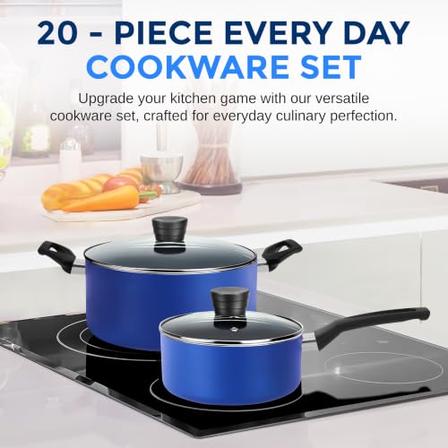20 Piece Blue Cookware Set with Knives