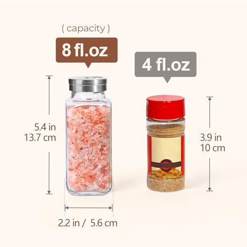 Glass Spice Jars with Shaker Lids 8 oz 6 Pack Square (8 fl oz x 6 - Shaker Lids)