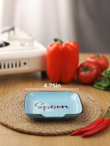 Farmhouse Ceramic 4.75 Inch Spoon Rest for Kitchen (Turquoise)