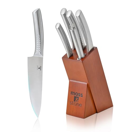 Small 6 Pcs Kitchen Knife Set with Block (6 Pcs / Stainless Steel)
