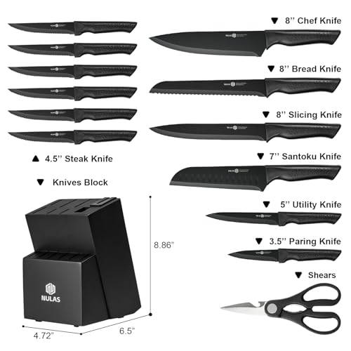 15 Piece Kitchen Knife Set with Block (Black)