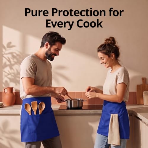 Server Waist Aprons 12 Pack Short 3 Pockets Men Women Blue (24x12 Inches (Pack of 12) / Blue)