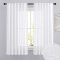 Linen Semi Sheer Curtains 63 inch Length for Living Room Office (White / 52"W x 63"L (Pack of 2))