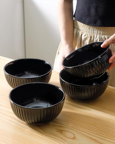 7 Inch Large Serving Bowls Set of 4 (Black / 42 Oz)