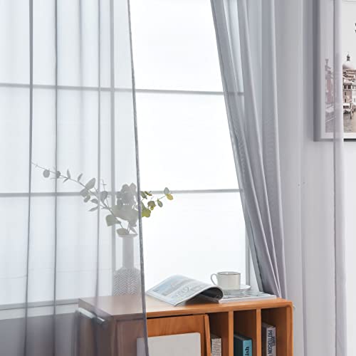 Sheer Voile Window Treatment Rod Pocket Curtain Panels for Kitchen Bedroom Living Room Drapes Sunlight Filtering Privacy Semi Home Decor Assorted Colors Sizes (Grey / 52"W x 108"L (Pack of 2))