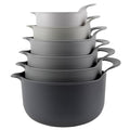 Nesting Plastic Mixing Bowl Set with Pour Spouts and Handles (Gray 6 Piece / 6 Piece Non-Slip)