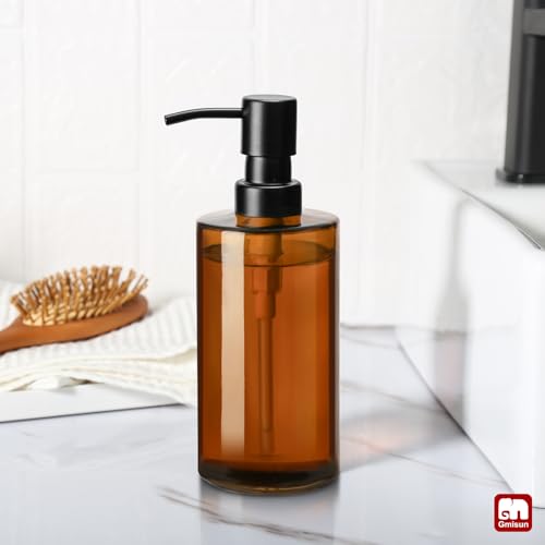 Amber Glass Soap Dispenser (Amber Bottle + Black Pump / 1 Pack - 12oz)