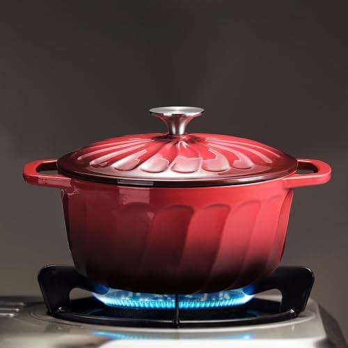 Enameled Cast Iron Dutch Oven Pot with Lid (Red / 3 QT)
