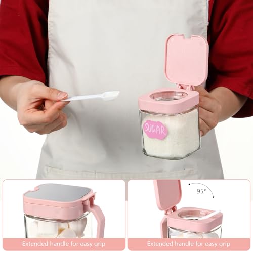 3 Pcs Glass Coffee Container with Shelf (Pink)