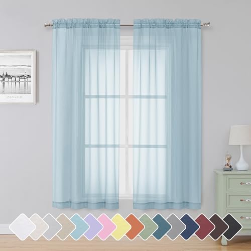 Sky Blue Sheer Curtains 63 Inch Length 2 Panels (Sky Blue / 42"W x 63"L (Pack of 2))