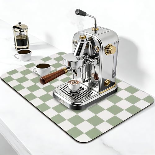 Checkered Dish Drying Mat for Kitchen Counter (Green / 12" x 20")