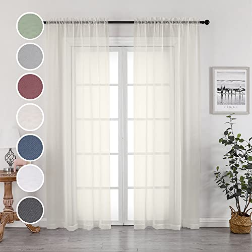 Sheer Curtains 84 inch Length (Ivory / 42"W x 84"L (Pack of 2))