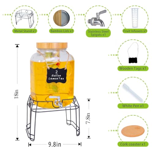 2 Gallon Glass Drink Dispenser with Stand