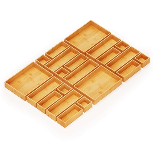 21 Piece Bamboo Drawer Organizer Storage Boxes Set (21-Piece / Natural)