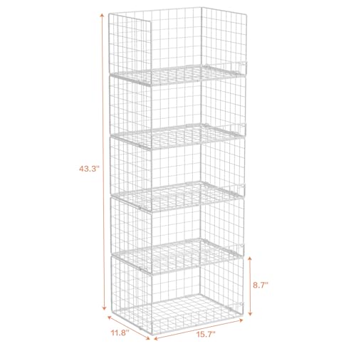 5 Tier Stackable Closet Organizers and Storage Basket (White / 11.8"x 15.7"x 43.3"(D*W*H))