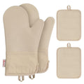 Silicone Oven Mitts and Pot Holders Set (4PCS-13"L x 7"W/KHAKI-Striped Surface)
