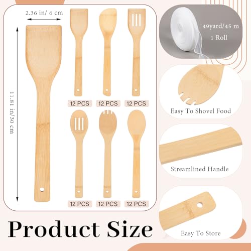 72 Pcs Bamboo Spatula Wooden Kitchen Utensil Bulk 12''wood Spoon Spatula for Cooking with Ribbon Bridal Baby Shower Game Prize Wedding Party Favors Housewarming Gift (Natural Style)