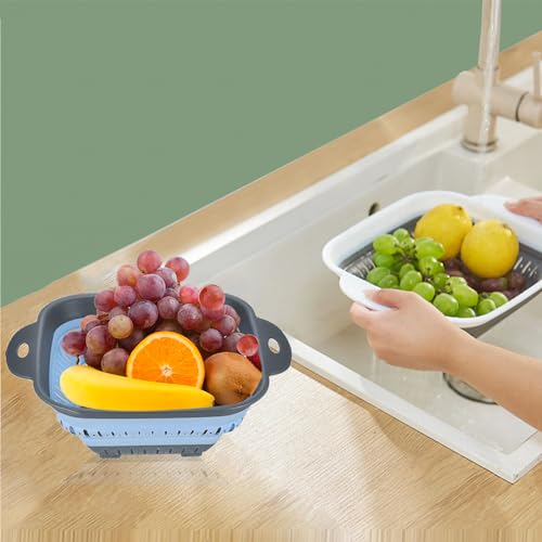 Collapsible Colander Set (Blue & Gray / 10.8"L x 8.6"W x 2"H)