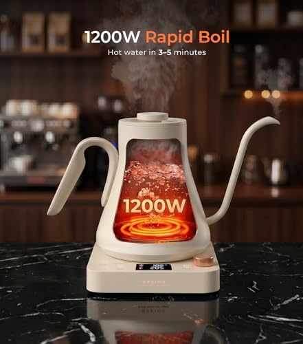 Gooseneck Electric Kettle With Temp Control (Cream White)