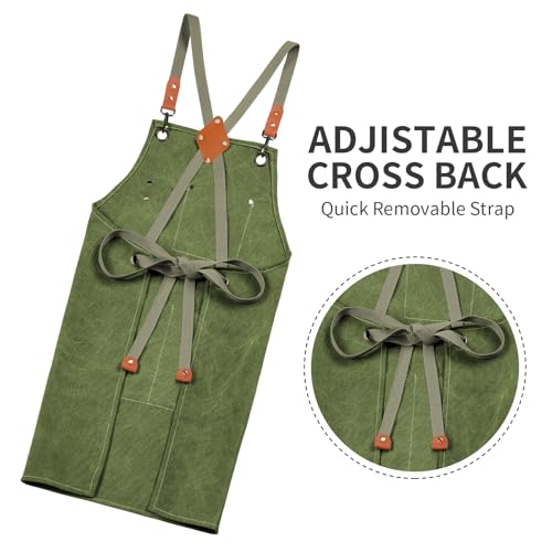 Cotton Canvas Cross Back Apron for Men and Women (Army Green)