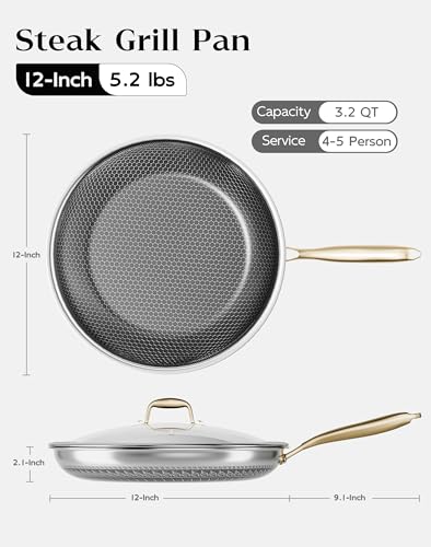 Frying Pan Nonstick with Lid 12 in