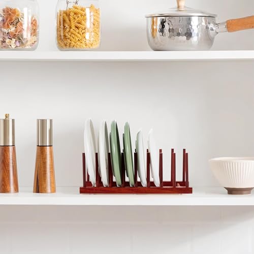 4 Packs Rosewood Wooden Dish Drying Rack Plate Organizer for Cabinet (Rosewood 8 Slots 4pcs)