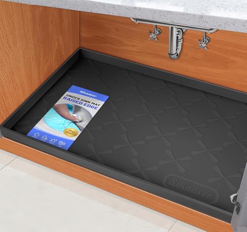 Waterproof Under Sink Mat 31" x 19" Silicone Mat Cabinet Protector (Black / 31"W x 19"L)