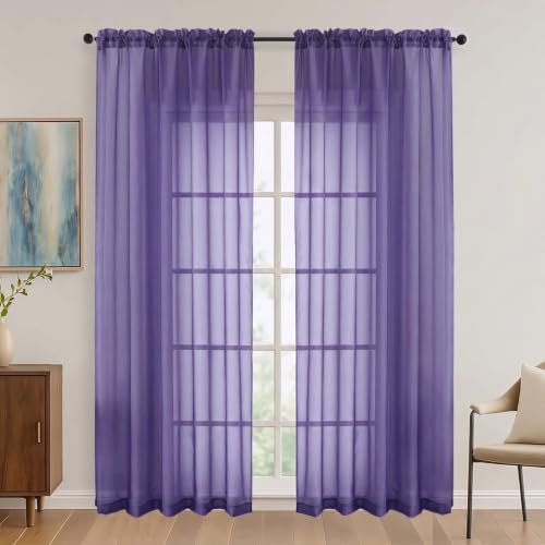 Purple Sheer Curtains 84 Inches Long 2 Panels Set (Purple / 59"W x 84"L (Pack of 2))