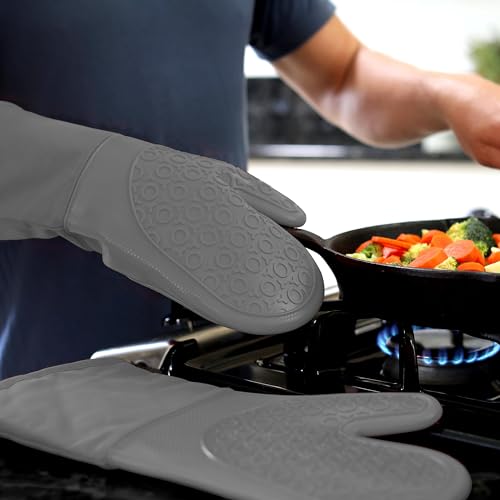 BPA Free Soft Silicone Oven Mitts (Gray / 2-Piece 13.7" Oven Mitts)