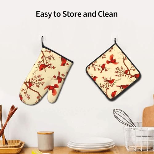 Red Cardinal Oven Mitts and Pot Holders Sets of 3 (Cardinal Bird)