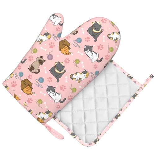 Cute Cats Oven Mitts and Pot Holders Sets Heat Resistant Non (Black6 / One Size)