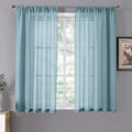 Short Sheer Curtains Linen Textured Bedroom Curtain Sheers Light Filtering Rod Pocket Voile Curtains for Living Room (54"W x 45"L (Pack of 2) / Dusty Blue)