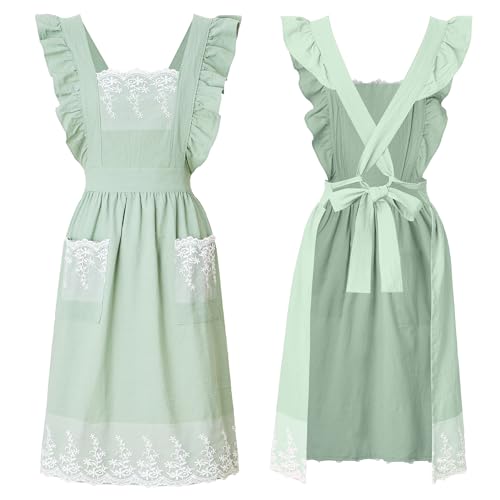Vintage Aprons for Women (Light Green)