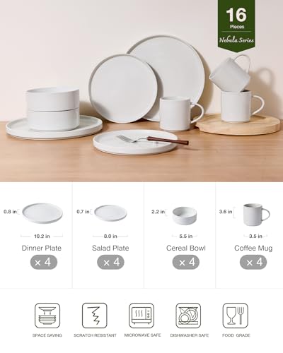 Nebula 16 Piece Stoneware Dinnerware Set with Mugs (White / Service for 4 (Include Mugs))