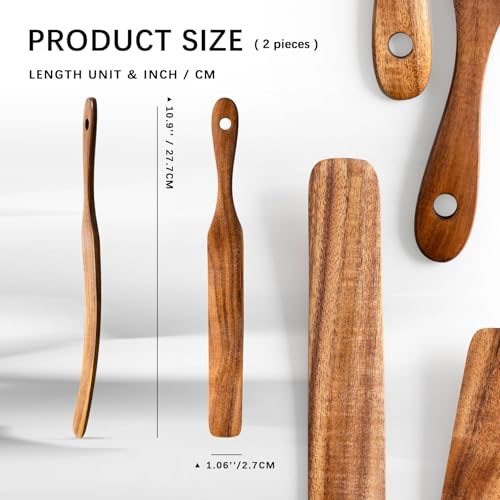 Flat Wooden Spatulas for Cooking (Thin 11inch / Teak Brown)