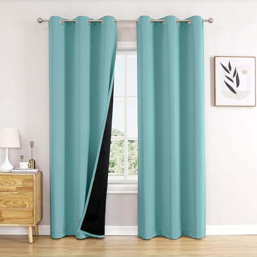 100% Blackout Curtains for Bedroom 72 Inches Long 2 Panels Set (42"W x 72"L (Pack of 2) / Aqua)