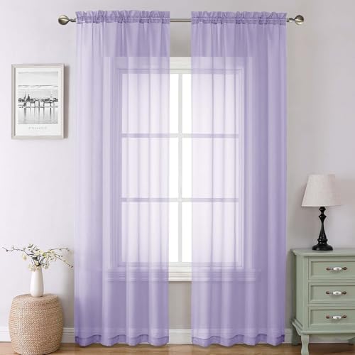 Lavender Sheer Curtains 90 Inches Long 2 Panels Set (Lavender / 42"W x 90"L (Pack of 2))