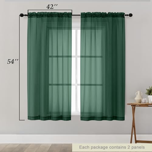 Sheer Hunter Green Curtains for Bedroom Living Room 54 Inch Length 2 Panels Set (Hunter Green / 42"W x 54"L (Pack of 2))