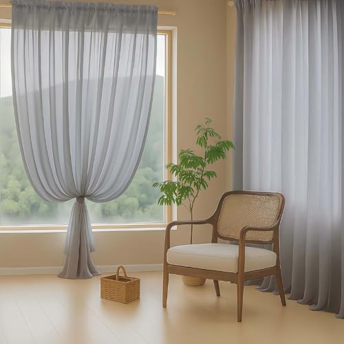 Grey Sheer Curtains 63 Inch Length 2 Panels (42"W x 63"L (Pack of 2) / Charcoal Grey)