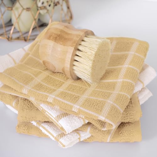 Premium 100% Cotton Terry Check Kitchen Dish Cloths (Straw / 6-Pack - Dish Cloths)