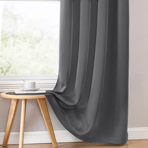 100% Blackout Curtains for Bedroom 72 Inches Long 2 Panels Set (52"W x 72"L (Pack of 2) / Grey)