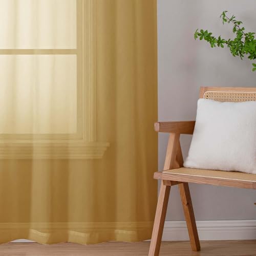 Gold Sheer Curtains for Bedroom Living Room 45 Inch Length 2 Panels (Gold / 42"W x 45"L (Pack of 2))