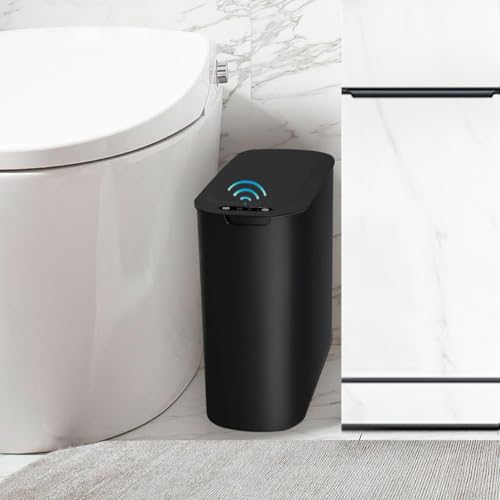 Automatic Small Bathroom Trash Can with Lid (Black)