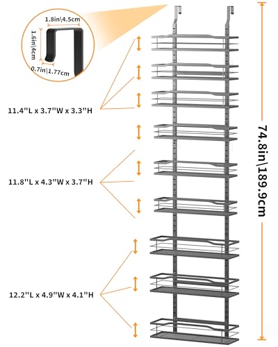 12.2"(W) Narrow 9-Tier Over The Door Pantry Organizer, Pantry Organization and Storage, Black Hanging Basket Wall Spice Rack Seasoning Shelves, Home & Kitchen (9-Tier Narrow / Black)