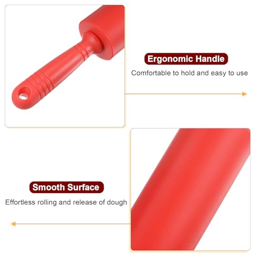 Silicone Rolling Pins for Baking 17 Inch Non Stick Rolling Pin Small Roller Playdough Rolling Pins with Hanging Hole for Dough Pizza Pastry Fondant Kitchen (Red / 42.8cm x 5.4cm)